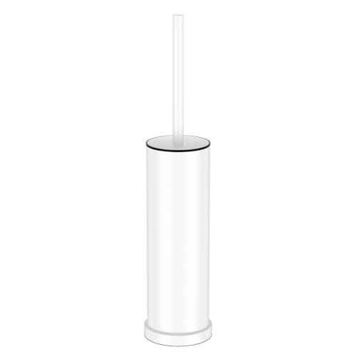 White Toilet Brush and Holder Set,Stainless Steel Heavy Duty Toilet Bowl Brush,Extra Long Handled Modern Toilet Cleaner Brush with Replaceable Head, Removable Inner Bowl, and Splash Protection - color: White