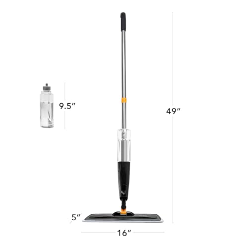 OVENTE Microfiber Spray Mop with 650ml Refillable Bottle, Black CTM121BGD