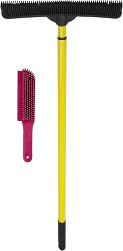 FURemover Pet Hair Removal Rubber Broom & Lint Brush, 58" Telescopic Handle - color: Yellow