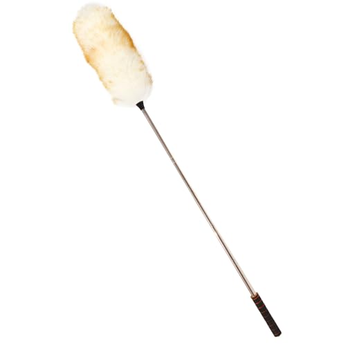 Lambs Wool Extendable Household Cleaning Duster 64" Wall Duster Cleaner with Stainless Steel Long Handle and Extension Pole for Cleaning High Ceiling Fan Interior Roof, Yellow&White - color: Yellow+white, size: 26-64 Inch