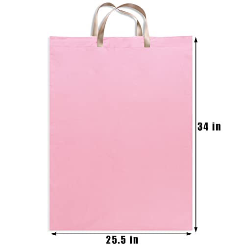 LOLOMLO Extra Large Canvas Laundry Bags with Handles & Drawstring Closure, Heavy Duty Tears Resistant Clothes Storage Travel Bags, Machine Washable Multi Use Laundry Bag liner for Laundry Hamper - 25.5 x 34 in - Pink - color: Pink