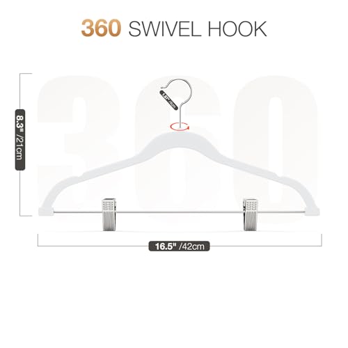 Korpai 24-Pack White Velvet Hangers with Clips Adjustable,Outfit Hangers,Heavy-Duty,Non-Slip,Space Saving, Felt Hanger for Pants, Skirts, Suits,Coats, Dresses ect. - color: White
