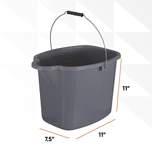 Superio Plastic Bucket with Grip Handle, 16 Liter Large Spout Cleaning Pail Grey, Heavy Duty Bucket Home Floor Mopping, Bath, Car Wash, Bowls for Camping, Fishing - color: Gray, size: 1 Pack