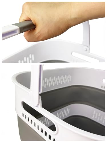 SAMMART 38L(10 Gal) Collapsible Laundry Basket - Foldable Pop-Up Storage Container/Organizer-Portable Space Saving Hamper, Measure 17.5x13.3x15.7/3.8" Expanded/Collapsed (1, White/Grey) - color: White/Grey