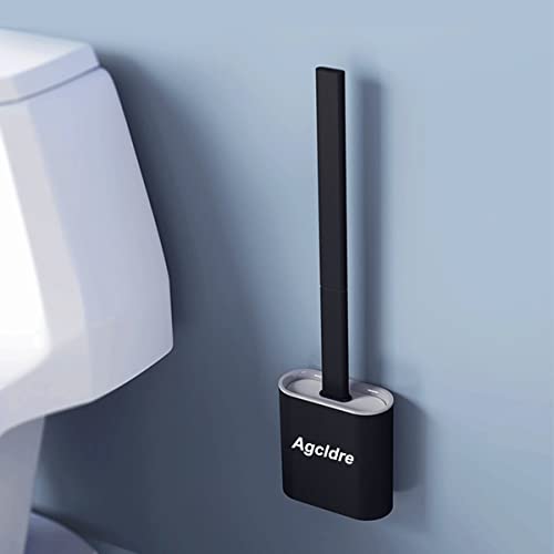 Toilet Brush with Holder Silicone Toilet Brush and Cleaning Brush for Household Bathroom Toliet Brush Set (Black,Black) - color: Black