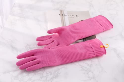 Myungjin Reusable Waterproof Household Dishwashing Non-Slip Cleaning Rubber Gloves with Hang-Dry Hook (1 Pair/Medium) - size: 1 Pair / Medium