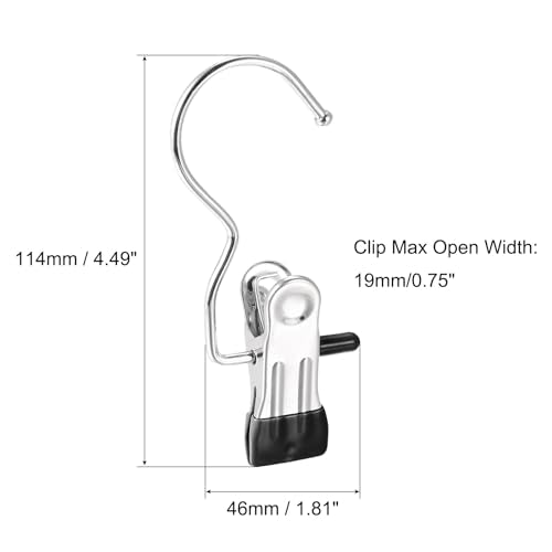 10Pcs 4.5 inch Silver Clothes Pins, Hangers with Clips, Stainless Steel Hanger Clips, Hanger Hooks for Closet, Travel, Socks, Bags Laundry Storage and Organization