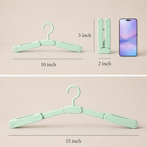 6 Pack Foldable Travel Hangers Portable Collapsible Hangers with 12 Clips - color: Light Green