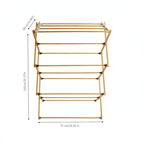 FJO Foldable Bamboo Clothes Drying Rack, 3-Tier Collapsible Laundry Clothes Hanger, Portable Wooden Drying Rack, Space Saving Indoor Outdoor, 28'' D x 15'' W x 39.3'' H, Beige