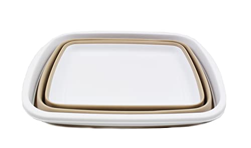 SAMMART 10L (2.6 Gallons) Collapsible Tub - Foldable Dish Tub - Portable Washing Basin - Space Saving Plastic Washtub (White/Latte, 1) - color: White/Latte