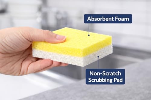 Full Size Dual-Sided Cleaning Sponges – 40 Count - Yellow Foam & White Non-Scratch Scrub Pad – Individually Wrapped Commercial Dish & Surface Sponges for Kitchen, Restaurant & Janitorial Use