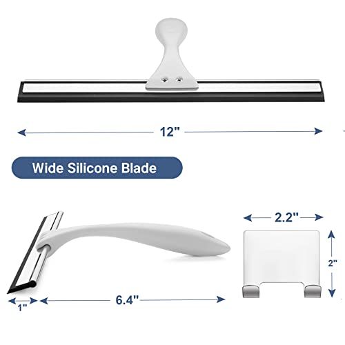 AmazerBath Squeegee for Shower Glass Door, Shower Squeegee for Glass Doors - All-Purpose Squeegee with Hook for Shower Doors, Windows, Mirrors, Tiles and Car Glass, 12 Inches (Pack of 3) - color: White, size: 12 Inches (Pack of 3)