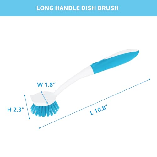 Dish Brush with Handle, 2 Pack Scrub Brushes, Blue - color: Blue