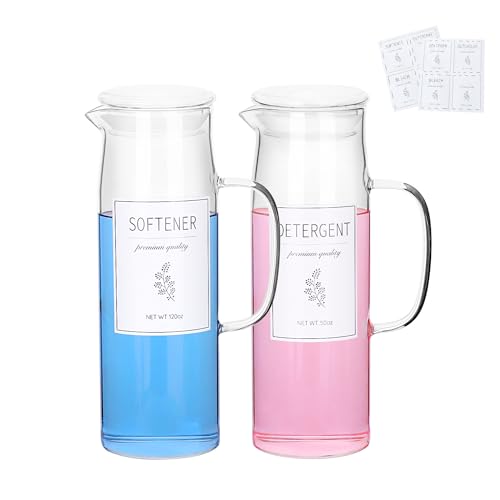Glass Laundry Detergent Dispenser with Labels & Handles, 2 Pack - color: Glass Lid
