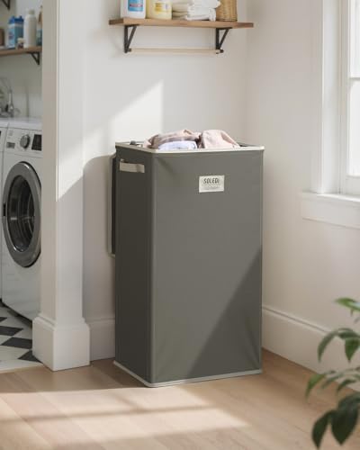 SOLEDI 100L Laundry Hamper with Lid, Large Collapsible Laundry Basket - color: Cement, size: 100L