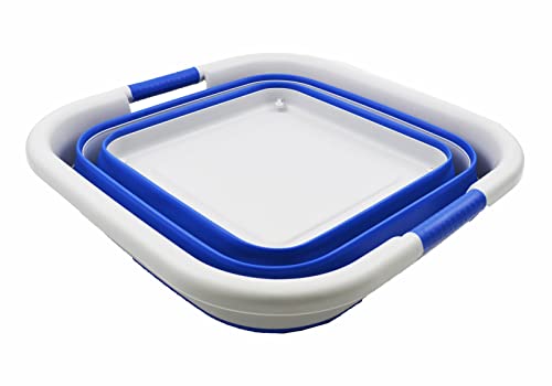 SAMMART 39L (10.3 Gallons) Collapsible Plastic Laundry Basket with Wheels-Foldable Pop Up Storage Container (1, Grey/Purplish Blue) - color: Grey/Purplish Blue
