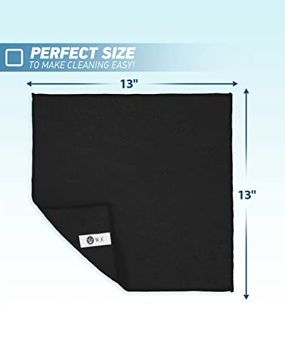 Microfiber Cleaning Cloth-24Pcs (13x13 inch) Ultra Soft Highly Absorbent Rags for Housekeeping-Machine Wash (Black) - color: Black, size: 24-Pack (13"x13")