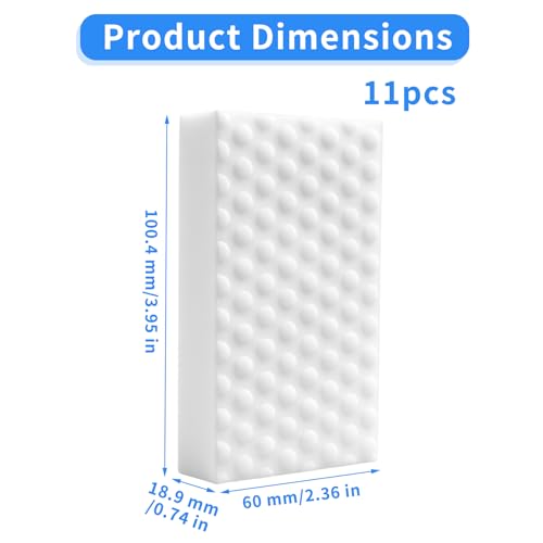 Cleaning Eraser Sponges, 11-Pack, Extra-Durable Melamine Foam Pads for Wall, Kitchen, Bathroom, Shower, Floor – All-Purpose Scrub Blocks, White, 4 x 2.35 x 0.79 in, Multi-Surface Cleaner