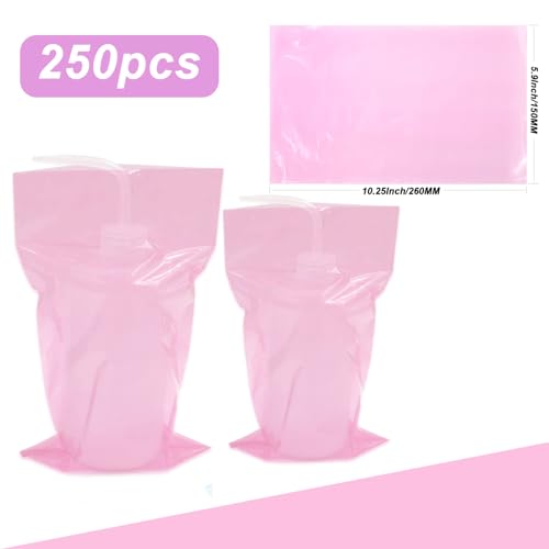250pcs Pink Tattoo Bottles Bags & 3pcs Wash Bottles 250ml - color: Pink double