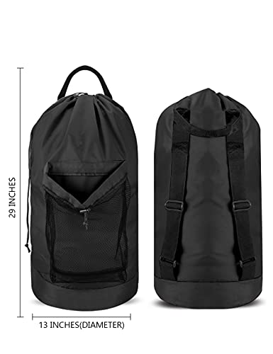 Dalykate Backpack Laundry Bag, 115L Large Hamper with Shoulder Straps, Drawstring Closure, Mesh Pocket, Black - color: Black