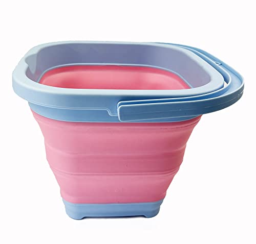 SAMMART Collapsible Rectangular Cleaning Bucket 5L (1.3 Gallon)- Foldable Camping Beach Sand Water Pot Pail- Portable Space Saving Tub for Household, Outdoor Car Washing (Cool Blue/Maglia Rosa) - color: Cool Blue/Maglia Rosa