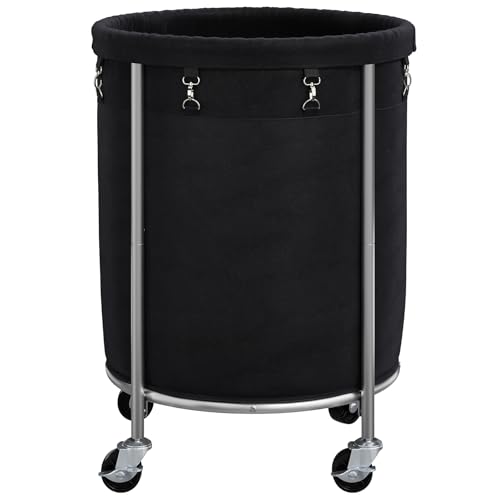 ELYKEN Laundry Basket with Wheels, Round Rolling Laundry Hamper, Black - color: Black, size: 190L