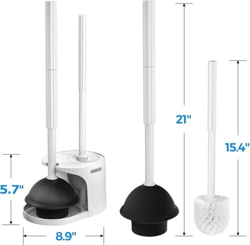 FORASTO 2Pack 2 in 1 Toilet Brush and Plunger Set, Toilet Bowl Brush Plunger Set,Extended Handle Plunger,Bathroom Cleaning Tools,Toilet Brush Plunger Combo,Cleaning Brush(Pearl White,21inch) - color: Pearl White, size: 2Pack