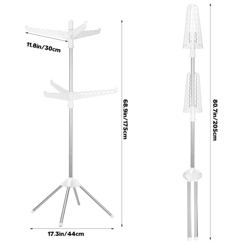 2-Layer Rotatable & Foldable Clothes Drying Rack 75" Stainless Steel Laundry Drying Tree with 6 Rotatable Arms, 4-Leg Free-Standing Hanger Stand for Indoor, Balcony, and Laundry Room