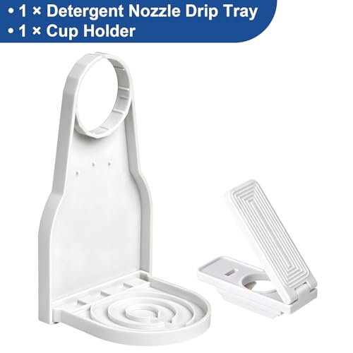 2 Pack Laundry Detergent Dispenser Cup Holder, No-Drip Laundry Detergent Cup Holders and Drip Trays with Easy Press Nozzle Switches, Liquid Detergent Holder for Laundry Room Organization - color: 2 Pack White