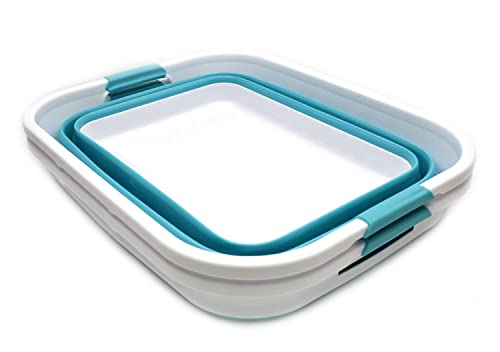 SAMMART Set of 2-41L(10.8 gallon) Collapsible Plastic Laundry Basket-Pop Up Storage Container-Portable Washing Tub-Space Saving Hamper, Water capacity:32L(8.4 gallon) (2 rectangular, Bright Blue) - color: Bright Blue, size: 2 x 41L Rectangular