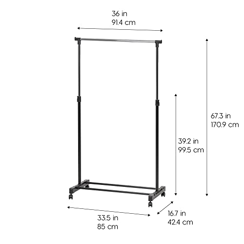 IRIS USA Single Rod Rolling Clothes Rack, Height Adjustable, Black - style: Single Fixed-Width Rod
