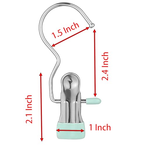 Clothes Pins Clips with Hook, 10 Pcs 2.2 Inch Stainless Steel High Elasticity Good Persistence for Clothes, Wardrobe Hooks, Socks, Hat, Tie (10)