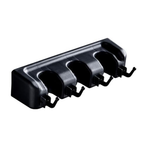 1 PCS Rectangular Heavy-Duty Wall-Mounted Broom/Broom Rack for Home, Garage, Garden, Laundry, or Kitchen 3 Shelves, 4 Hooks - color: black-01