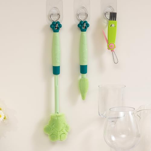 Adjustable Handle Length 10.5-13.8in Water Cup Cleaner Bottle Brush - color: Green