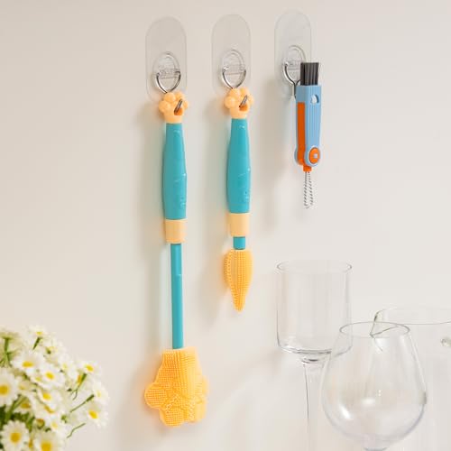 Adjustable Handle Length 10.5-13.8in Water Cup Cleaner Bottle Brush - color: Blue,yellow