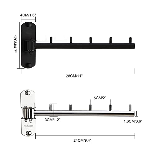 Folding Wall Mounted Clothes Hanger Rack with Swing Arm Stainless Steel Heavy Duty Coat Hook for Bathroom, Bedroom, Laundry Room - Black - color: Black