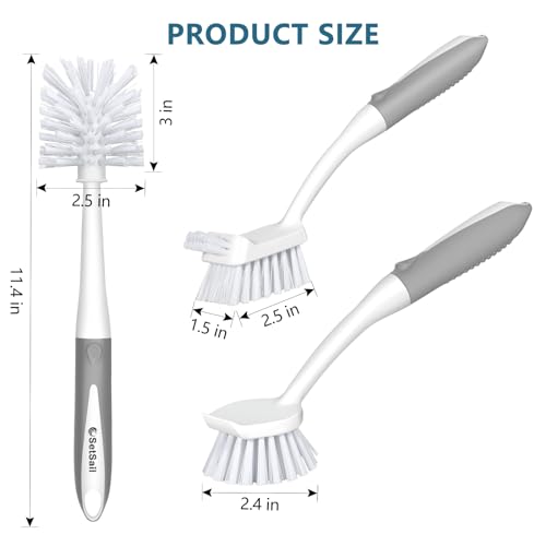 SetSail 3 Pack Dish Brush Set, Long Handle Kitchen Scrub Brush, Gray - color: Gray