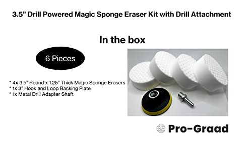 3.5” Drill Powered Magic Sponge Eraser 6 Pieces Kit with Drill Attachment - size: Round 3.5" x 1.25" Kit