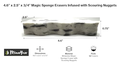 4.6” x 2.5” x 3/4” Magic Sponge Eraser with Scouring, 12 Pack
