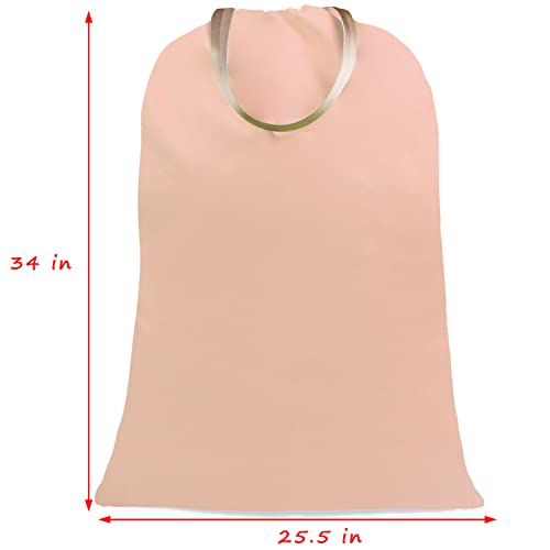 Sanlykate Large Canvas Cotton Laundry Bag with Drawstring & Handles, Heavy Duty Durable Dirty Clothes Organizer, Tear Resistant Hamper Liner Storage Bag, Travel Sack, 25.5 x 34inch - Misty Rose - color: mistyrose