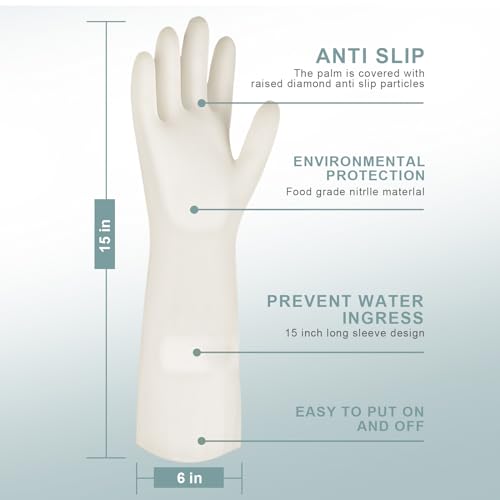 2 Pairs, 15 Inches, Nitrile Cleaning Gloves, Kitchen Dishwashing Gloves, Reusable, Durable, Water-Resistant, And Hypoallergenic (Medium) - size: Medium