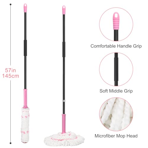 KeFanta Self Wringing Twist Mop, Microfiber Floor Mop with Wringer, 57 inch - color: Pink Twist Mop