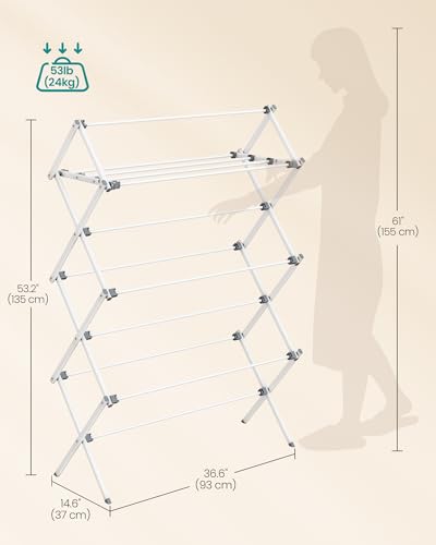 SONGMICS Foldable Clothes Drying Rack, 36.6 x 14.6 x 53.2 Inches - color: White, size: 36.6" W