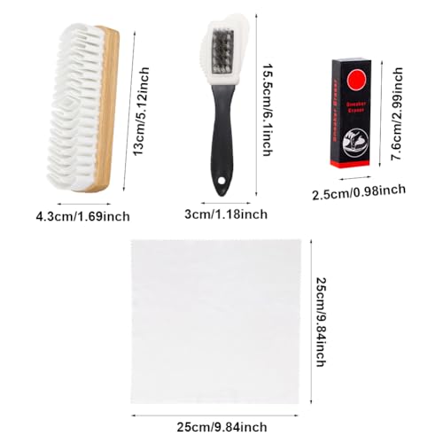 4pcs Suede Shoe Brush, Rubber Shoe Brush Kit with Eraser, Soft Suede Shoes Brush Cleaner for Suedes Cleaner and Nubuck Brush, for Shoes, Bags, Jacket, Purse, Sofa(Color:White)