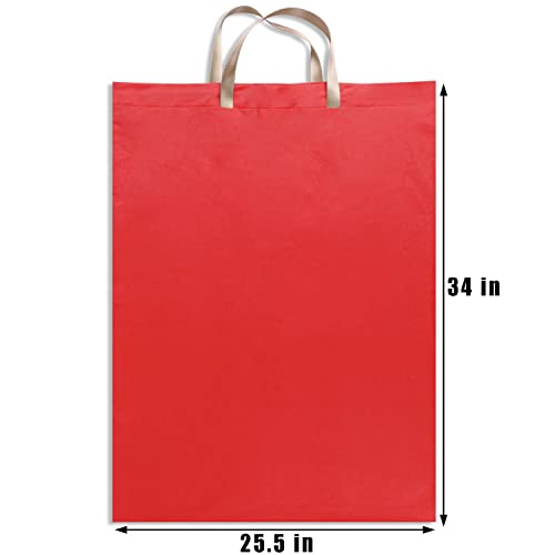 LOLOMLO Extra Large Canvas Laundry Bags with Handles & Drawstring Closure, Heavy Duty Tears Resistant Clothes Storage Travel Bags,25.5"x34",Red - color: Red