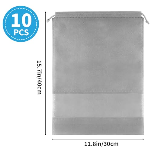 Grey Travel Shoe Bags - 10 Pcs Non-Woven Packing Bags with Clear Window - color: Grey, style: 10 Pack