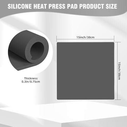 BetterSub Silicone Heat Press Mat 15''x15'', Heat Press Machine Pad Resistant Fireproof 0.3inch Thickness, Double Sided Easy Washable Press Mat for Vinyl HTV Ironing Insulation Transfer Crafting - size: 15"x15"