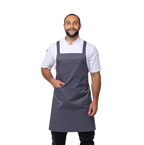 Aquasafe Water-Repellent Cross-Back Bib Apron - Unisex One Size - color: Grey