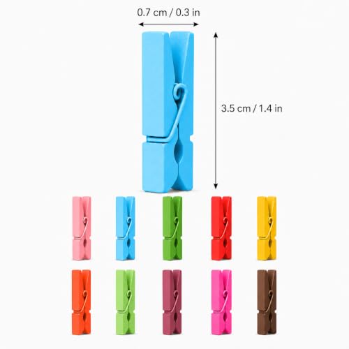 jijAcraft 1.4Inch Mini Clothes Pins - 100Pcs Wooden Clothespins with String - color: Colored, size: 1.4 inch, 100 pcs