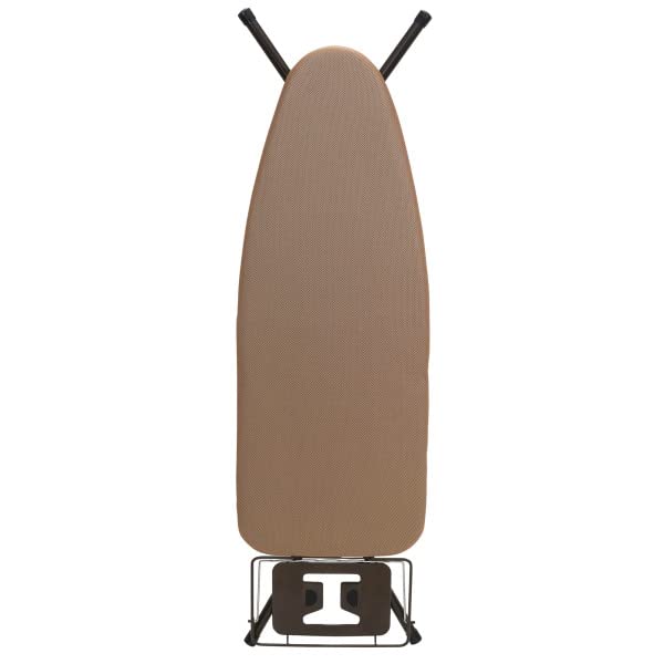 Household Essentials Mega Ironing Board, 4-Leg, Steel Top Pressing Station, Heat-Resistant Fiber Pad and Polyester Cover, Includes Sleeve Board and Iron Rest with Hanger Bar, Bronze Frame - color: Brown/Bronze, size: 49" L, style: With iron station